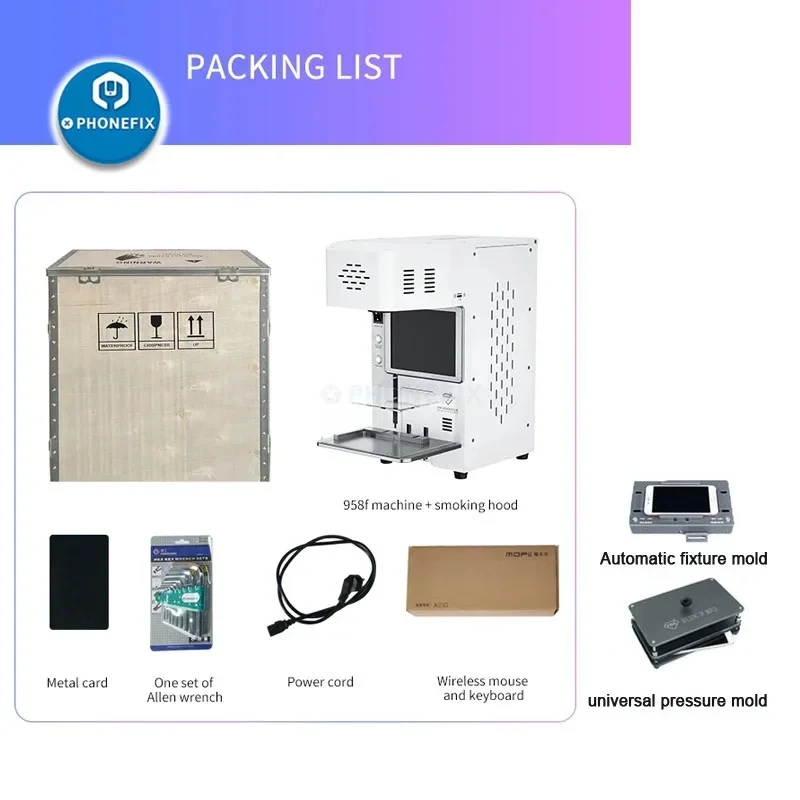 Máquina laser fibra óptica 20W TBK-958F para iphone Android Tela vidro tampa traseira separando máquina remodelação de telefone inteligente remoção de vidro traseiro moldura LCD remoção de marcação máquina de gravação