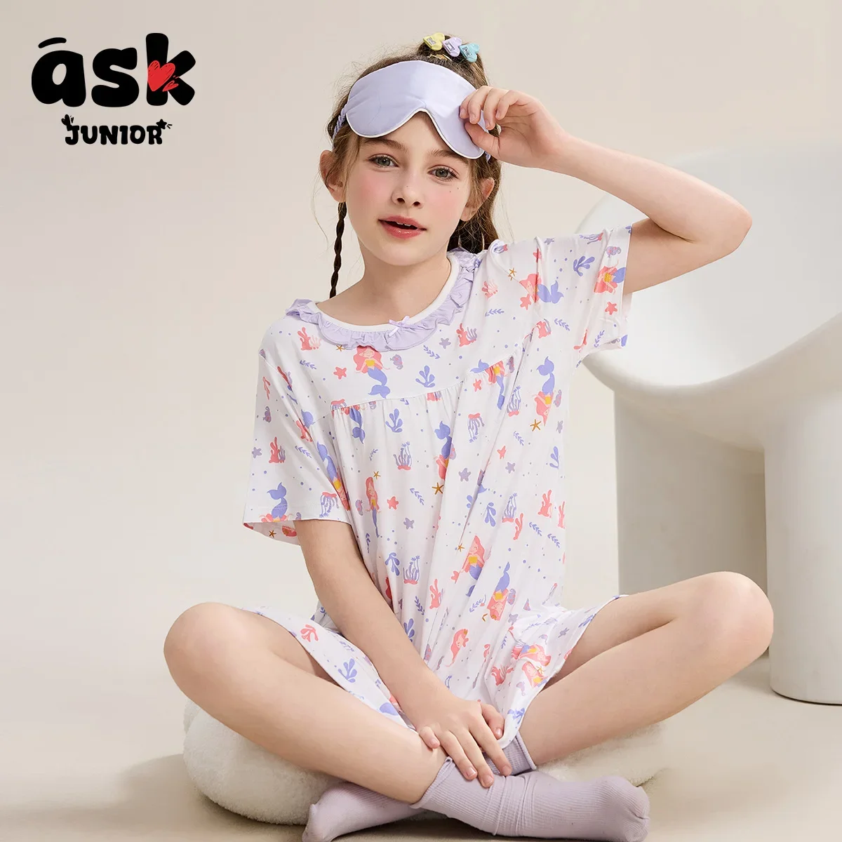 اسأل بيجامات الأطفال الصغار ملابس مكيفة الصيف رقيقة تنفس طباعة كاملة ثوب النوم الفتيات فستان مشروط #2