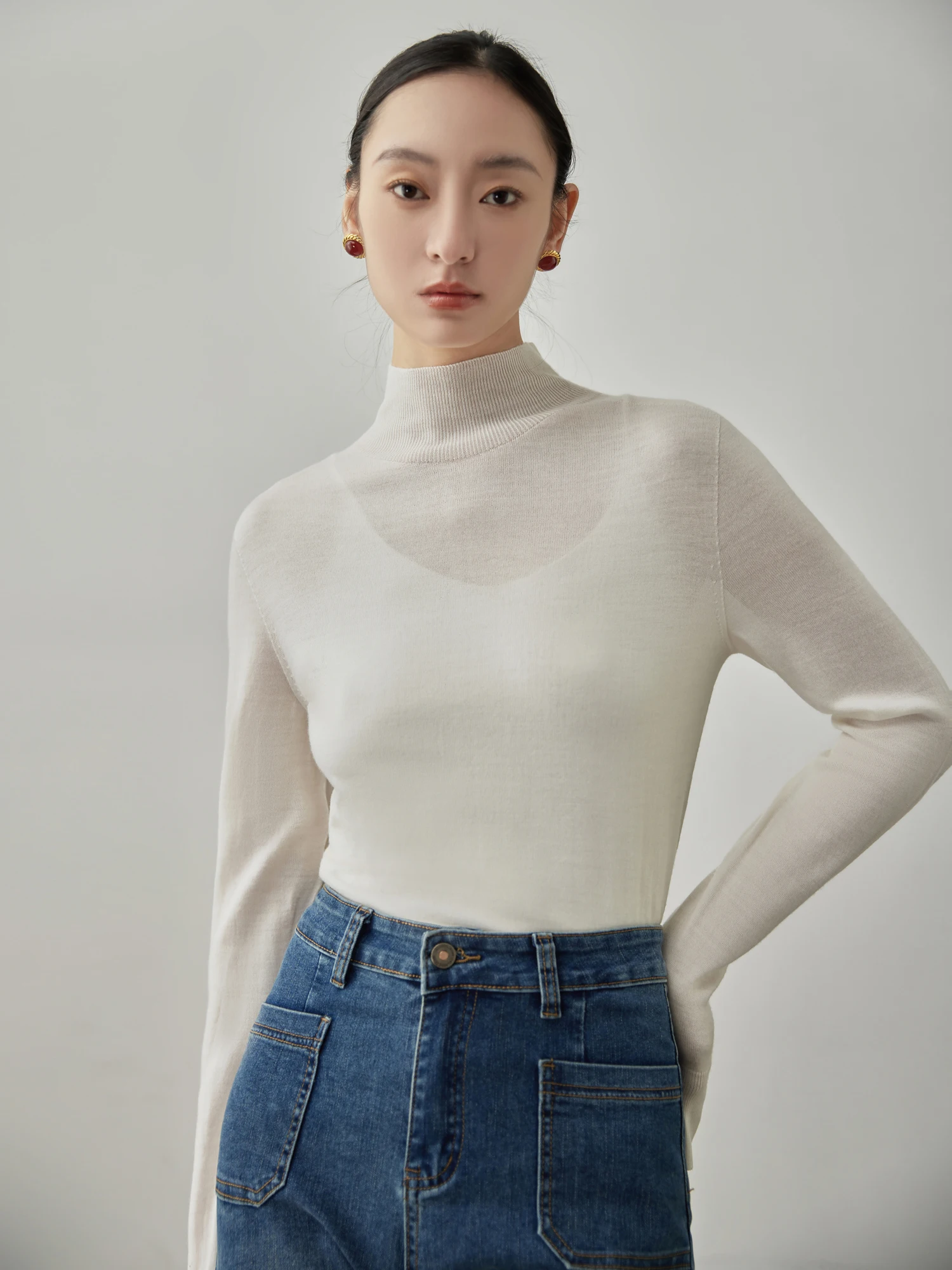 

Seamless One-Piece 16-Pin Machine Washable Merino Australian Wool Half High Neck Knitted Base Shirt Women's Fashion Spring 2023