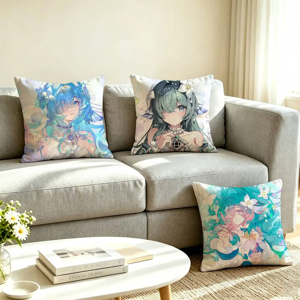 V-Vodyanitsa Genshin Impact Square Double-Sided printed Pillow Case Bedroom Bedside Pillow Sofa Cushion Cover