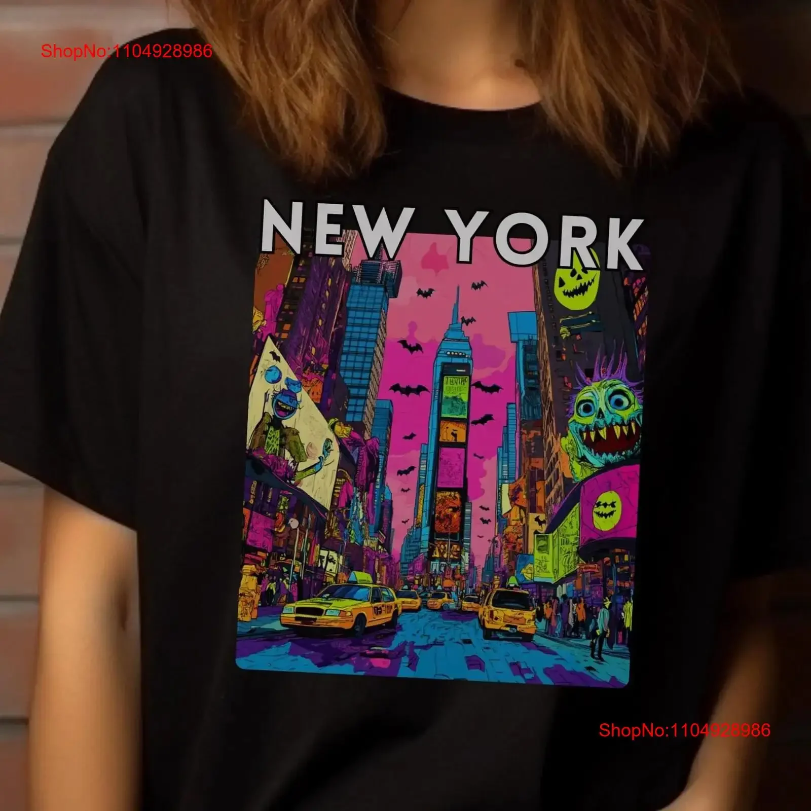 Camiseta Times Square de Halloween Spooky New York City NYC vintage lavado ropa de diseñador moda gráfica ligeramente elegante Casual