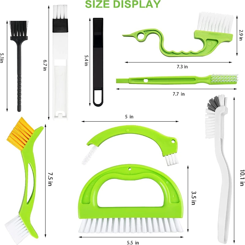 8-Piece Green Brush Set Home By Window Floor Sink Gap Cleaning Tool