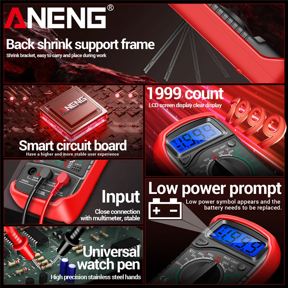 ANENG XL830L Vehicle Circuit Repair Multimeter AC/DC Voltmeter Current Diode Triode Meter Tester 1999 HFE Transistors Test Tools - view 2