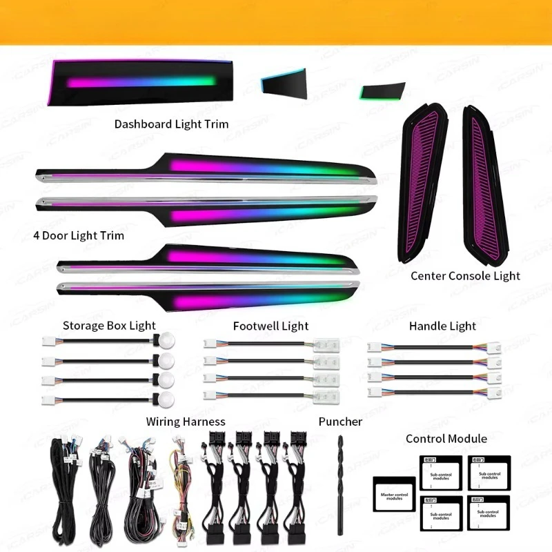 64 Color RGB Dynamic Atmosphere Light Kit 2014-2024 Car Interior Trim Modification Decor Upgrade Accessories view 2