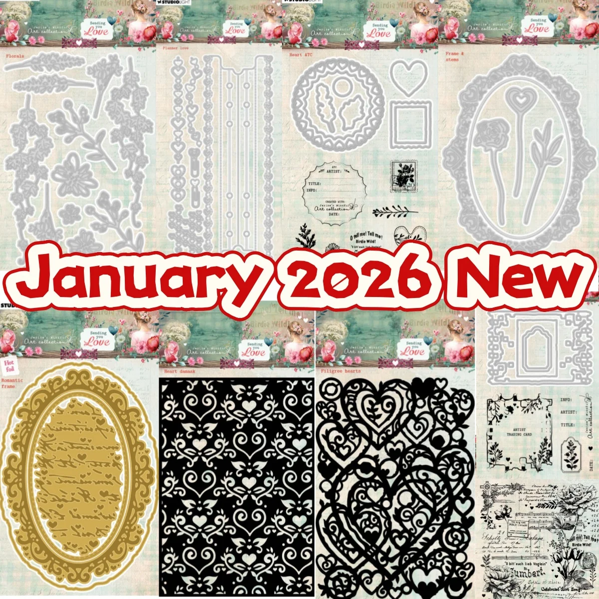 

Valentine Heart Love Florals Metal Cutting Dies Clear Stamps Stencil Hot Foil For DIY Scrapbook Decoration January 2026 New