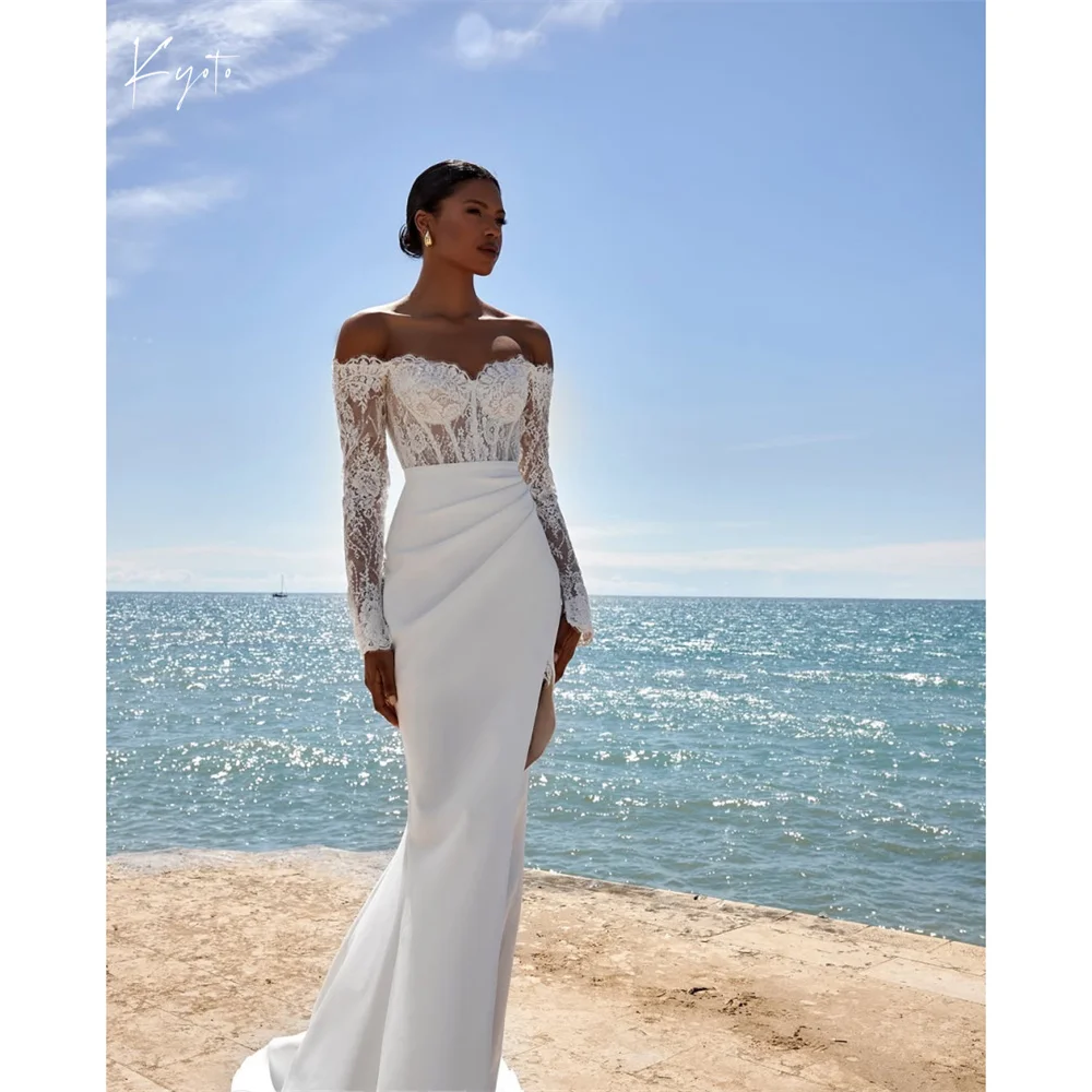 

Kyoto индивидуальное кружевное мини-свадебное платье с длинными рукавами и цветами из двух частей, платье русалки со съемным длинным шлейфом, официальное