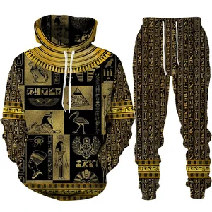 Sweatshirt und Hosen mit Kapuze mit Kapuze in männlichem 3D, losen Rassenset, lässige Streetwear, alter Horus, ägyptischer Gott, Ägyptens Auge, Pharaoh 6 Hauptverkleidungskleidung Ägypten männlich - №2