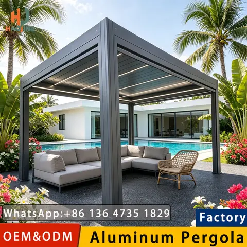 Aluminum Electric Louvred Gazebo, Bioclimatic Pergola 5x3 4x5 Custom Outdoor Garden Structure for Villa Home