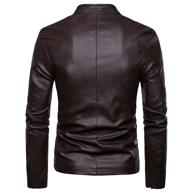 Windproof Vintage PU Leather Jackets  Fashion Black Leather Coats Men Long Sleeve Solid Color PU Outerwear  Long Sleeve Jacket