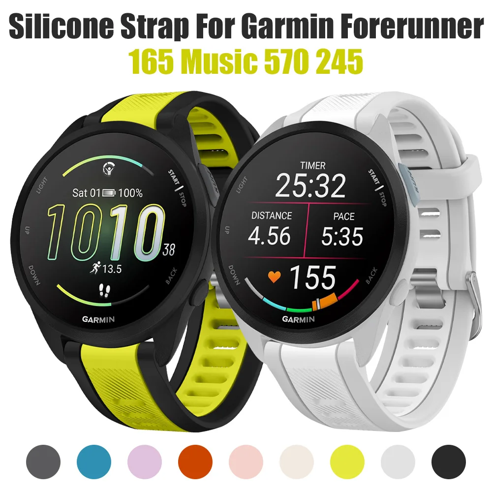 QuickFit Zweifarbiges Sport-Silikon-Uhrenarmband für Garmin Forerunner 165 570 42 mm 245/Vivoactive 6 5/Venu 2 Plus Sq Uhrenarmbänder