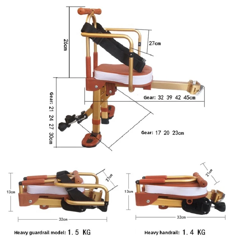 Foldable Bicycle Children Front Seat Bike Accessories Kids Safety Saddle with Foot Pedal & Handrail Infant Cushion for Road Bike