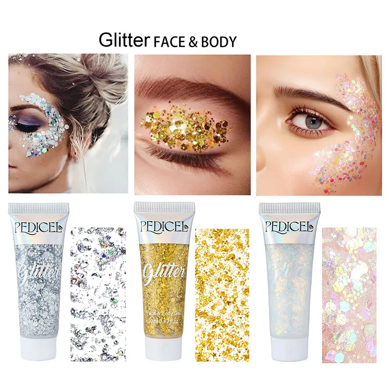 Multifunzionale Glitter per occhi Unghie Capelli Corpo Viso Glitter Gel Art Flash Paillettes sciolte Crema con striscio Cucchiaio Festival Glitter Deco