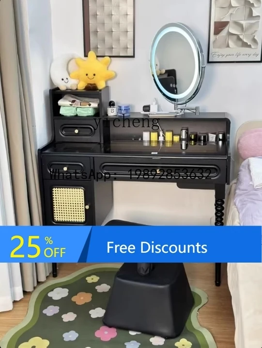 

French Retro Dressing Table Bedroom Vintage Style Home Wall-Mounted Solid Wood Legs Makeup Table Glass Top