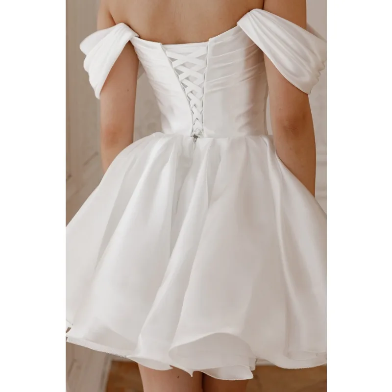 Banquet de mariage français blanc à une épaule, voile d'extérieur, fête d'anniversaire, réunion annuelle, robe de soirée courte, robe à la mode