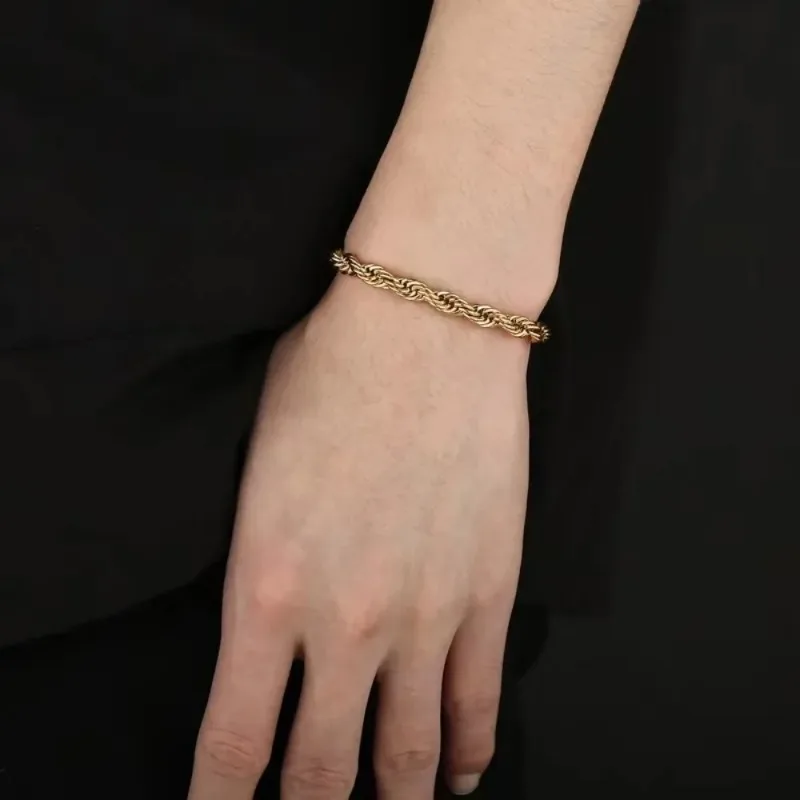 18K Gold 925 Sterling Silver 4MM Chain Bracelets For Men Women Unisex Simple Charm Bracelet Wedding Party Gift 20cm 8in image 3