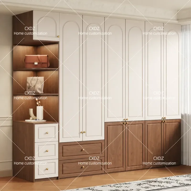Full Size Solid Oak Custom Wardrobe Walnut White Finish Bedroom Storage Cabinet Home Furniture New Arrival