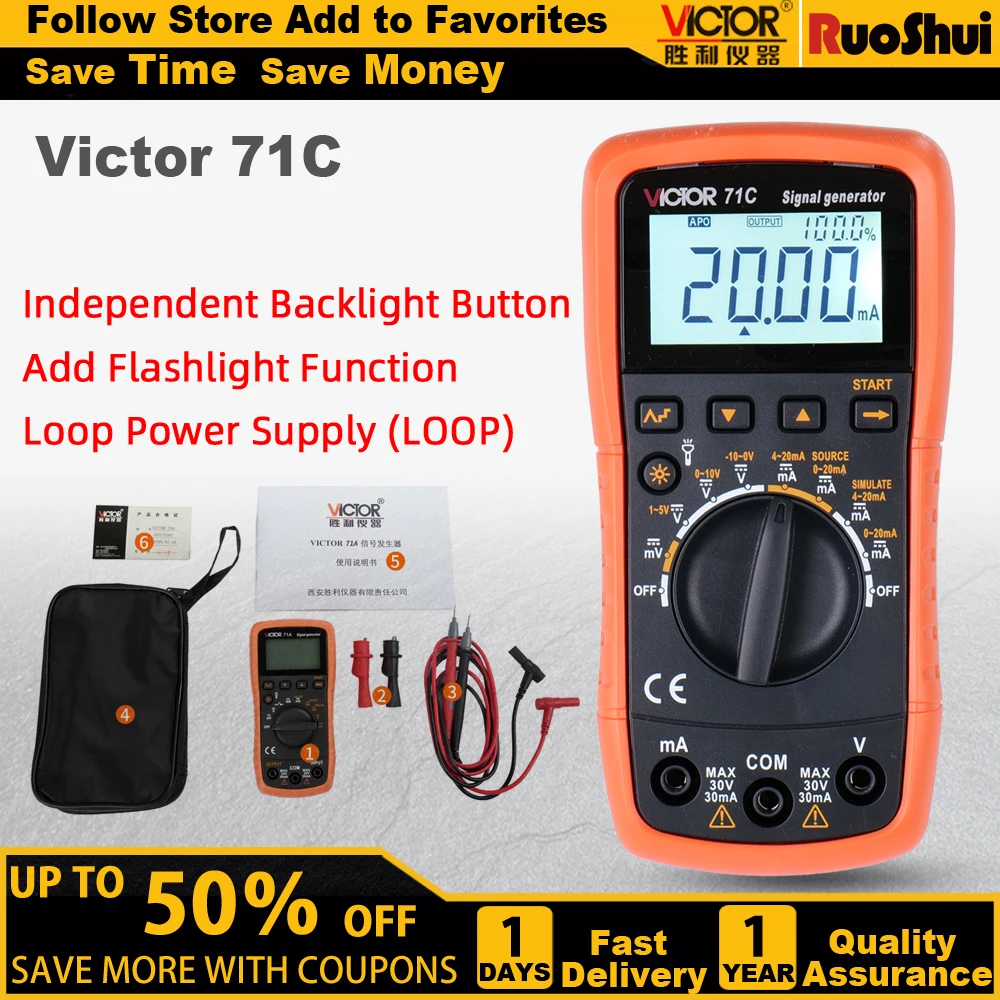 Victor 71C Signal Generator Thermocouple Current Voltage Portable Process Calibrator 4-20mA Analog Transmitter Source Simulator