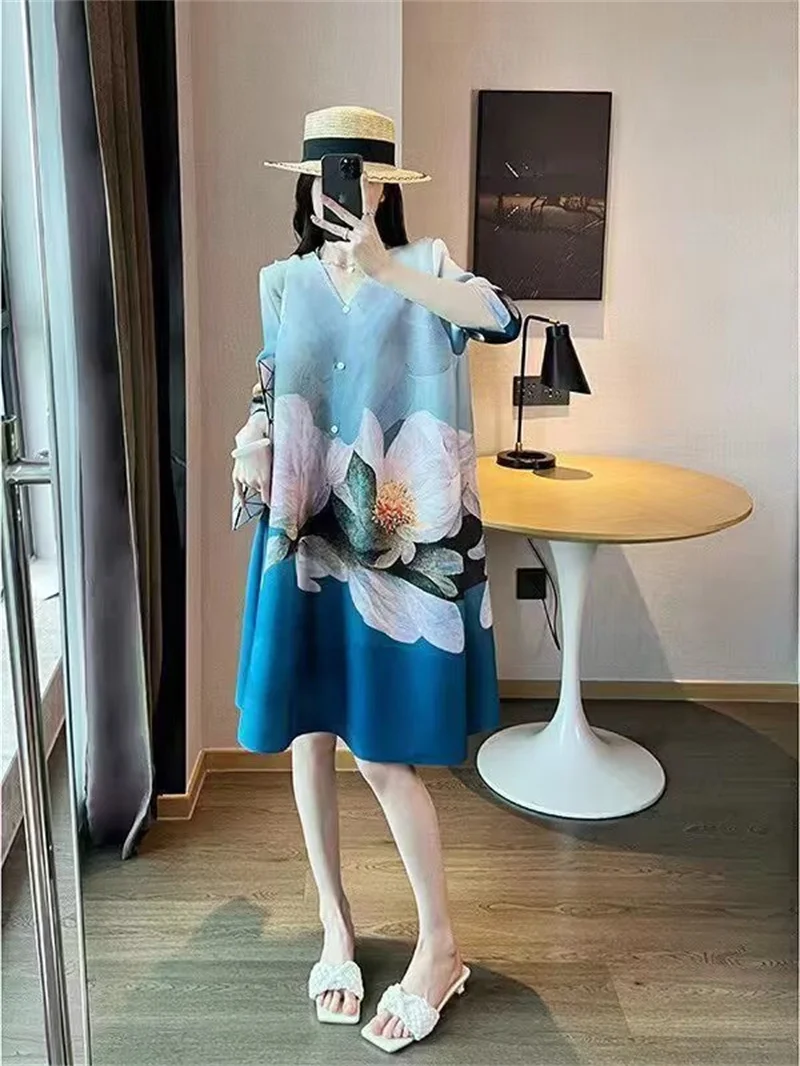 Vestidos de noite femininos dobráveis plus size vestido estampado feminino em longo primavera e verão solto saia high-end temperamento