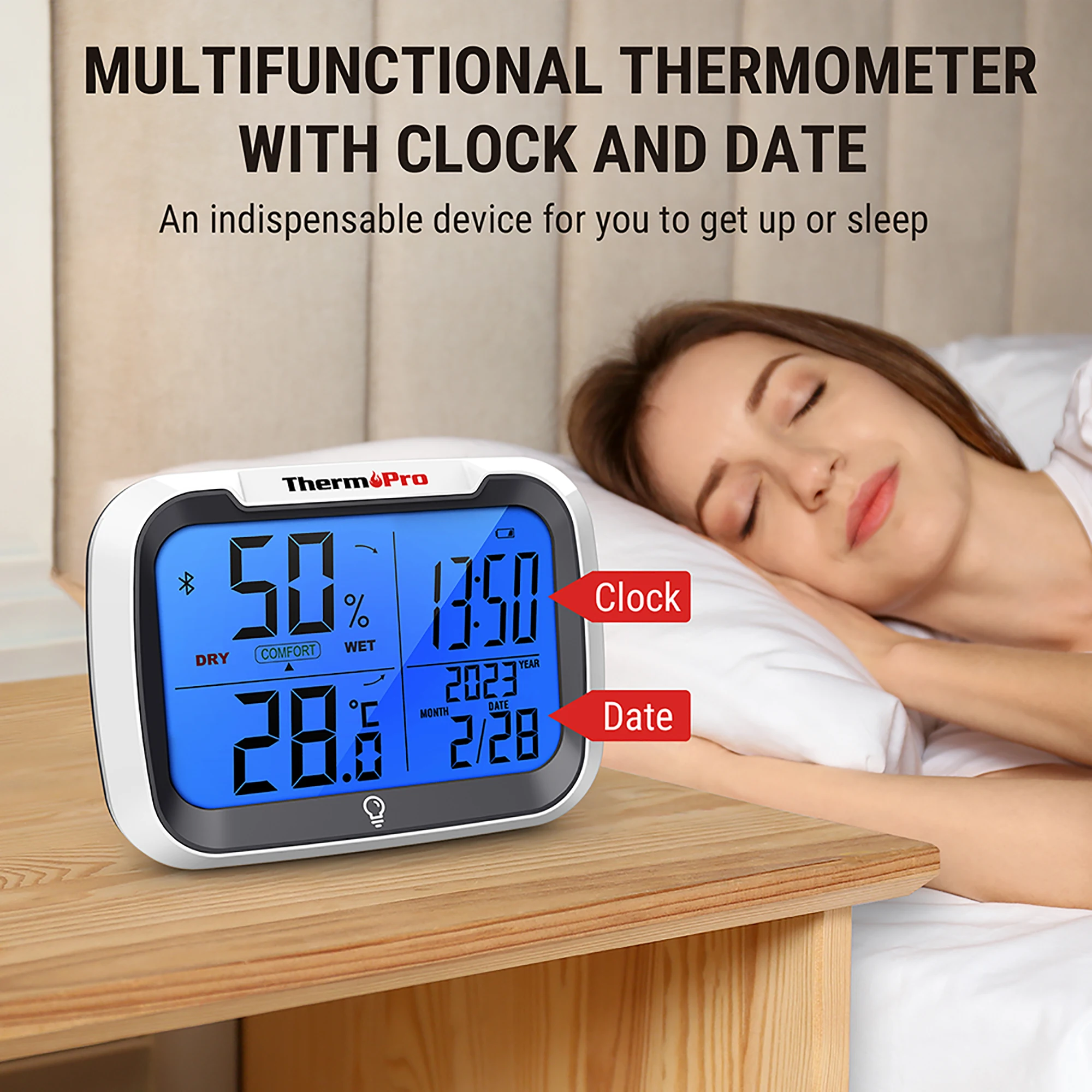 ThemoPro TP393B Digital Weather Station 80M Wireless Room Thermometer Hygrometer With Date For Temperature Humidity Measurement