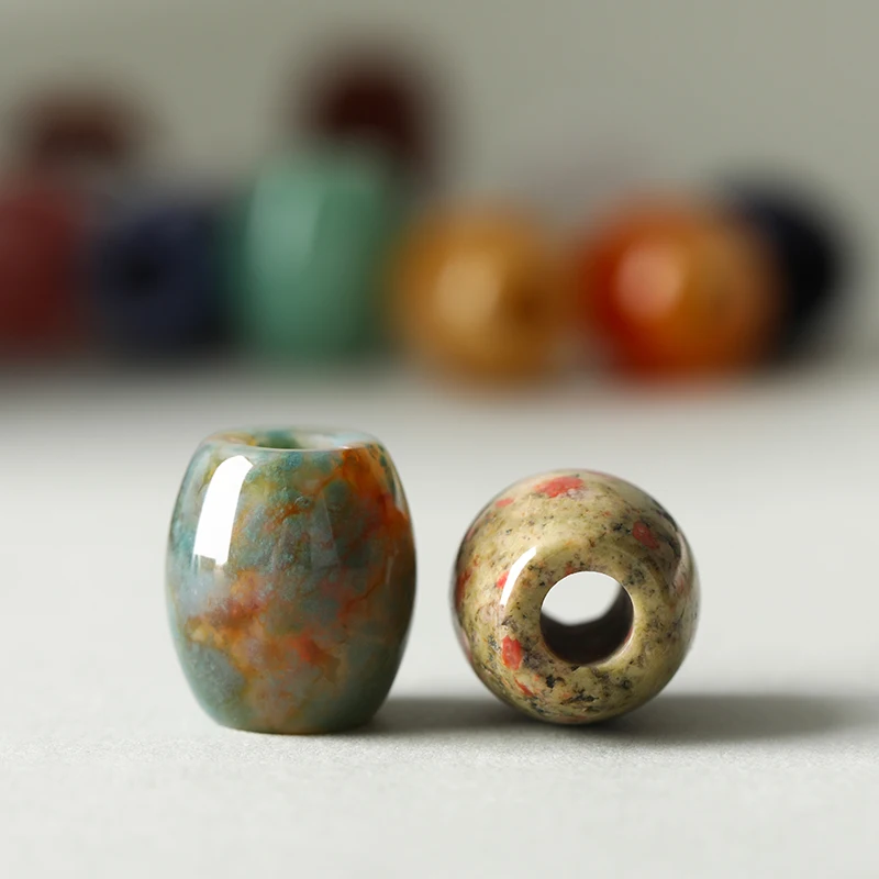 1 Pc Natural Stone Pink Quartz Agate Jasper Barrel Shape Beads 16x18mm Big Hole Bead for DIY Jewelry Making Necklace Accessory
