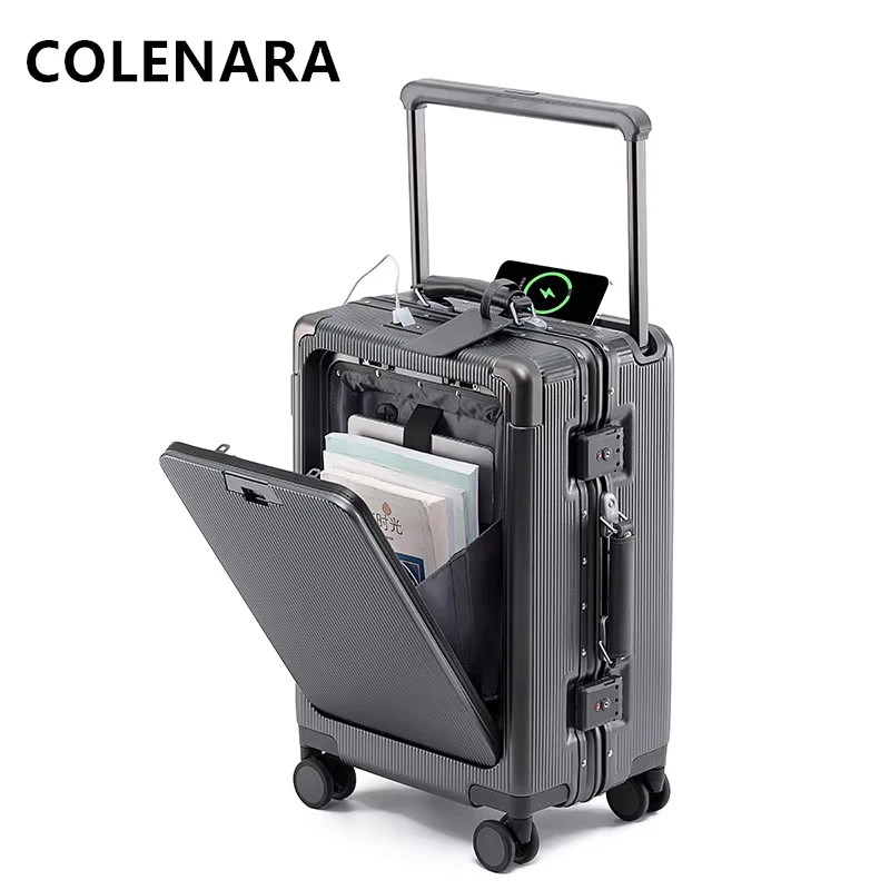 COLENARA 20 "24" 26 дюймов USB-зарядка для багажа с передним отверстием для ноутбука, посадочный чехол из АБС-пластика + чехол на колесиках для ПК, женский чемодан на колесиках