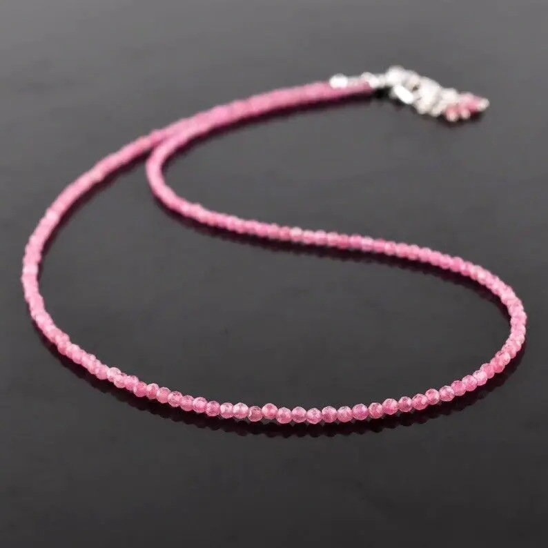 Natural Pink Tourmaline Round Faceted Beads Necklace,4mm,18 Inches