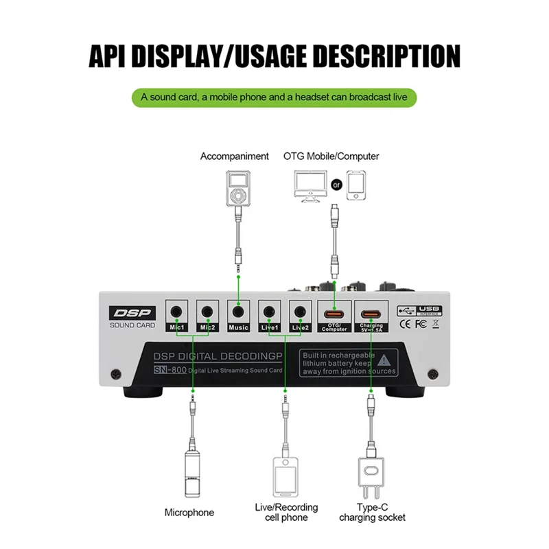 

ABSQ-SN800 Live Sound Card For Broadcast Recording KTV Multifunctional Live Sound Card