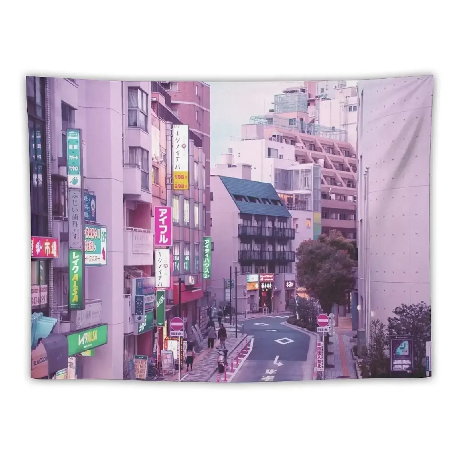 Pink City Pop Aesthetic Tokyo Japan Poster Vaporwave lofi moody vibe Tapestry Cute Room Decor Tapestry