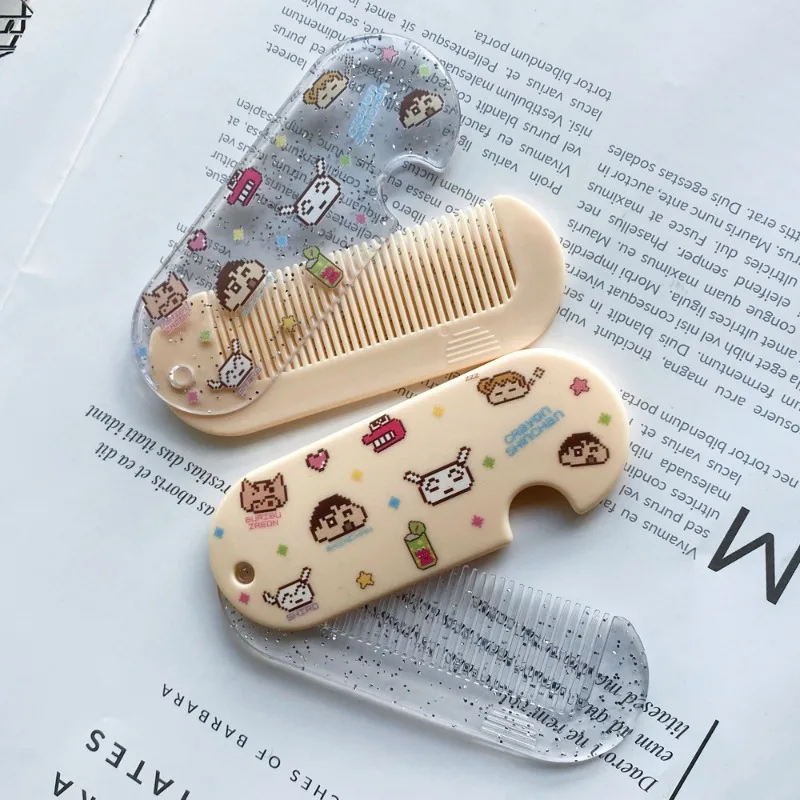 ミニポケットヘアコーム,透明,クレヨン,シンちゃん,折りたたみ式,漫画,アニメケア,帯電防止ブラシ,ポータブル,女の子と男の子用