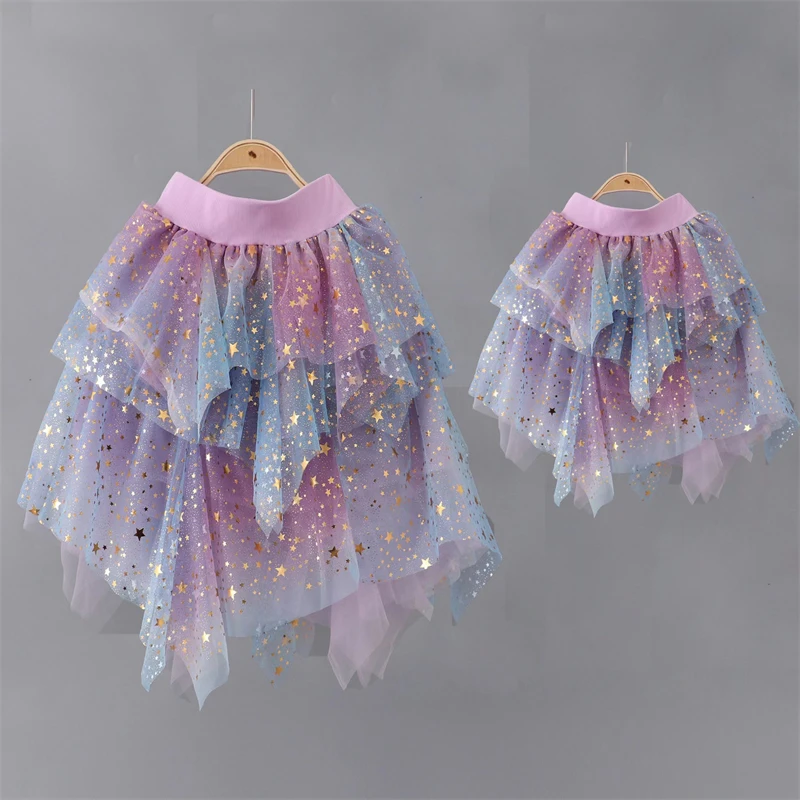 

Family Set Sequin Mommy and Me Clothes Irregular Mother Daughter Matching Dresses Mesh Women Girls Tutu Skirts Outfits 2024