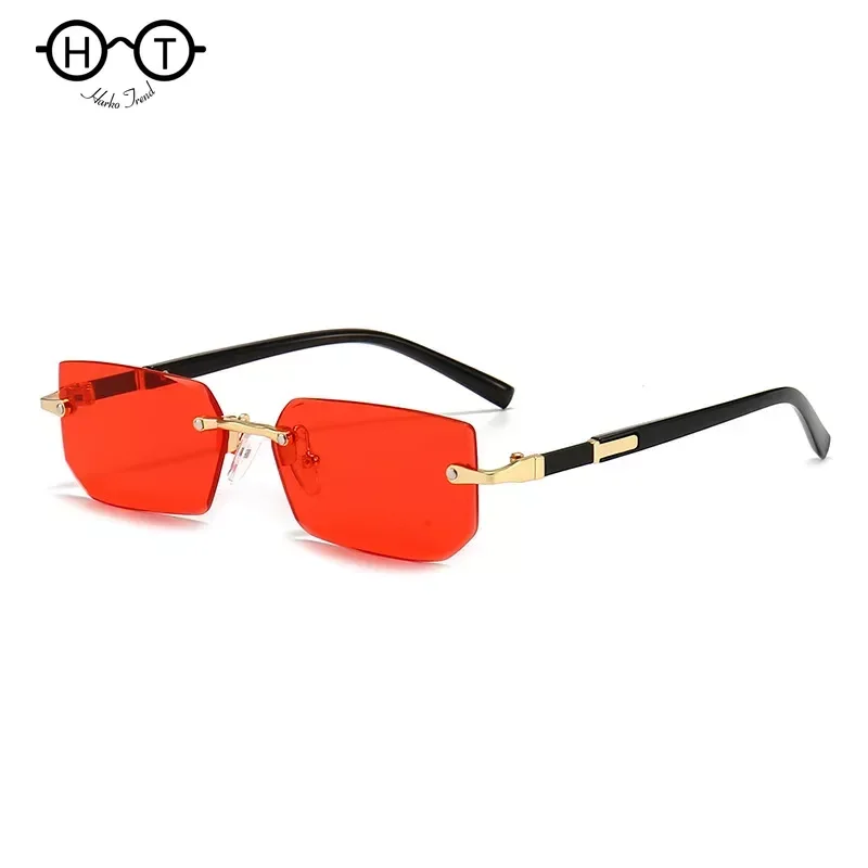 Rimless Sunglasses Rectangle Fashion Popular Women Men Shades Small Square Sun Glasses for Female Male Summer Traveling Oculos