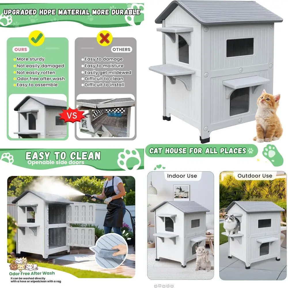 

Просторный водонепроницаемый уличный домик для кошек с удобной входной дверцей для нескольких кошек