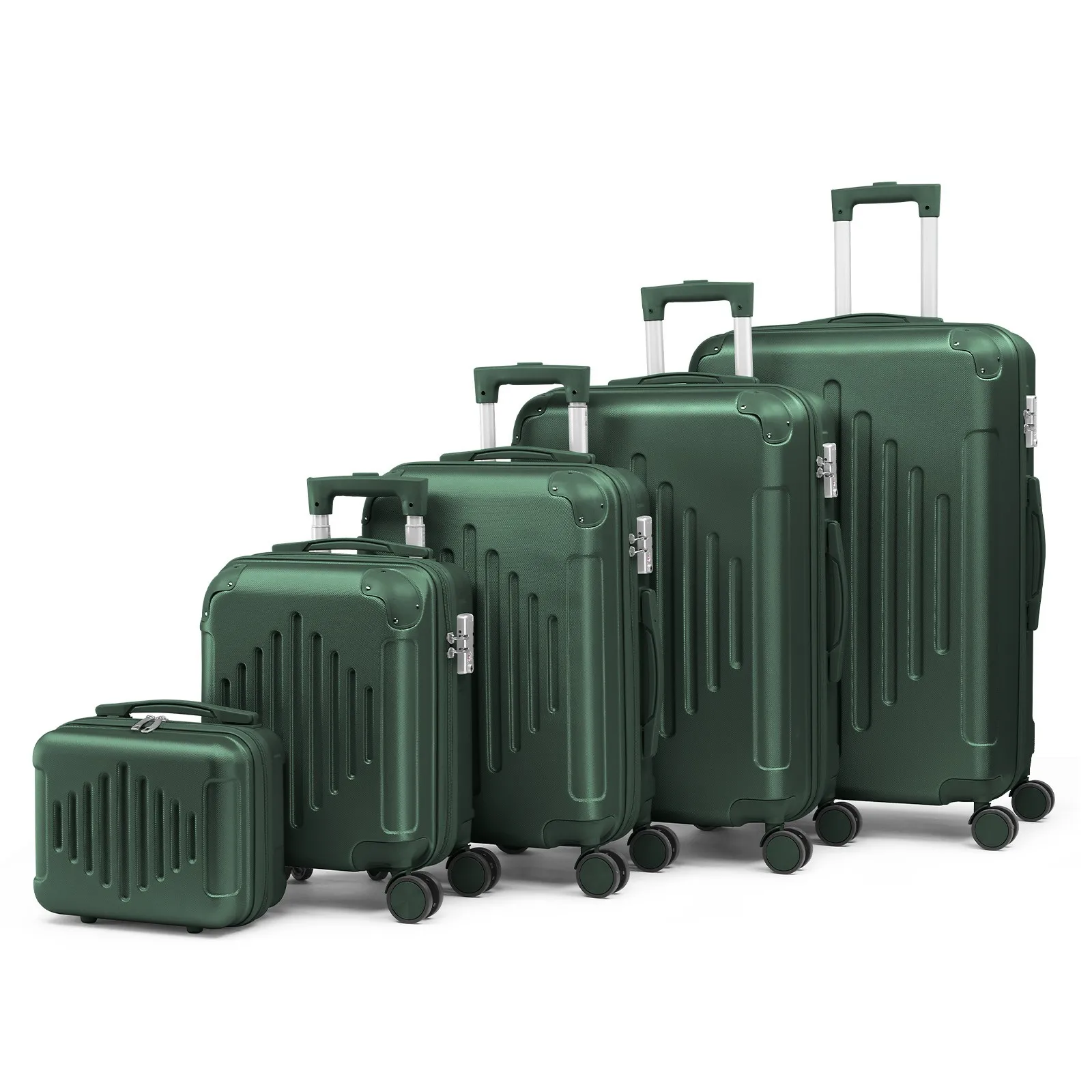 Luggage Sets 5 Piece Hardshell ABS Suitcases with Wheels & TSA Lock Dark Green