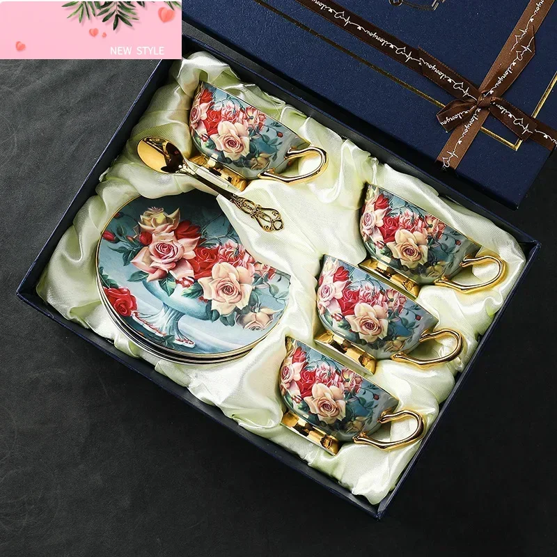 

Luxurious and Elegant Porcelain Coffee Cup Set with Vintage European Desian - Perfect for High Tea AndEnglish Style Teaware