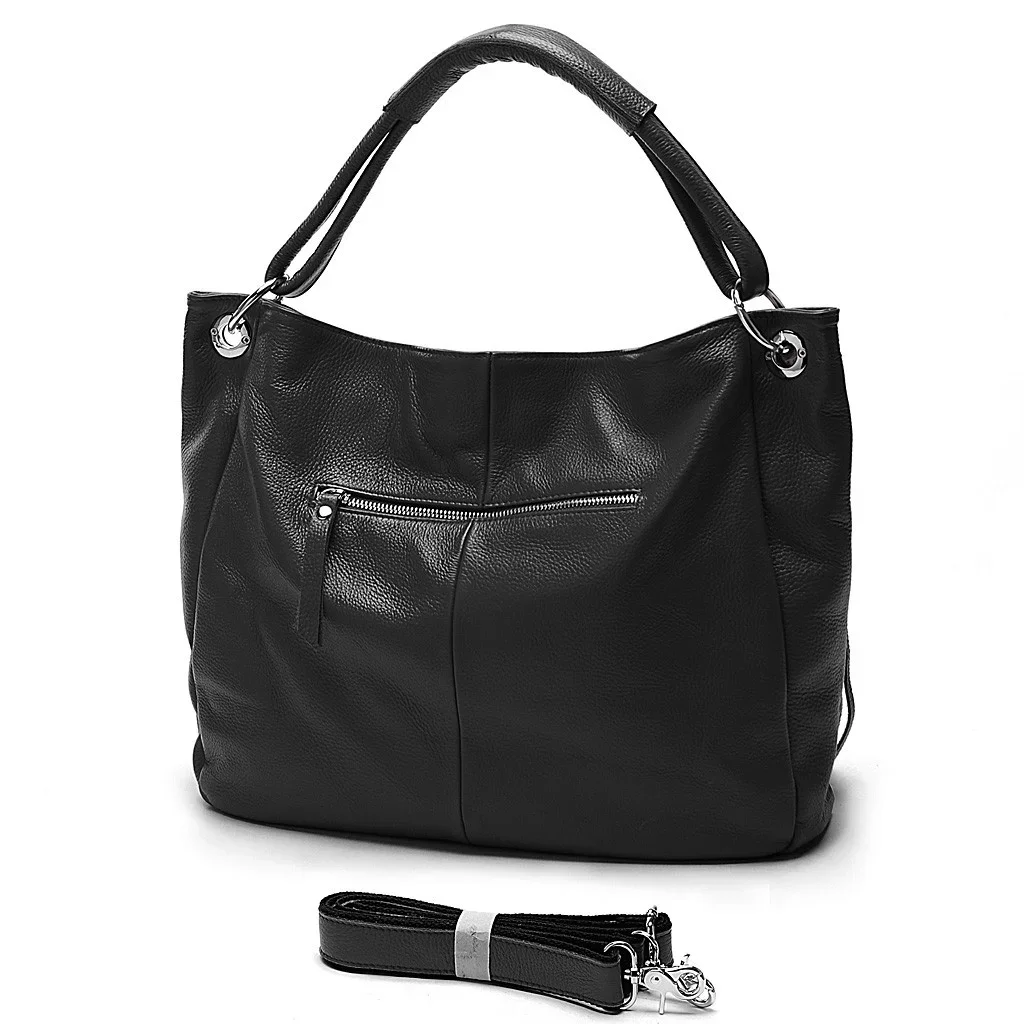 Zency-Bolso grande de piel auténtica para mujer, bolsa elegante de hombro, clásica, color blanco, 100%