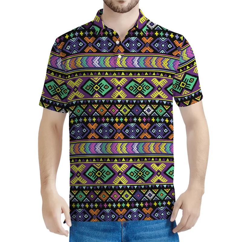 Alte Navajo Muster Polos hirt Männer 3d gedruckt geometrische T-Shirt Sommers traße übergroße Kurzarm Tops Revers T-Shirts