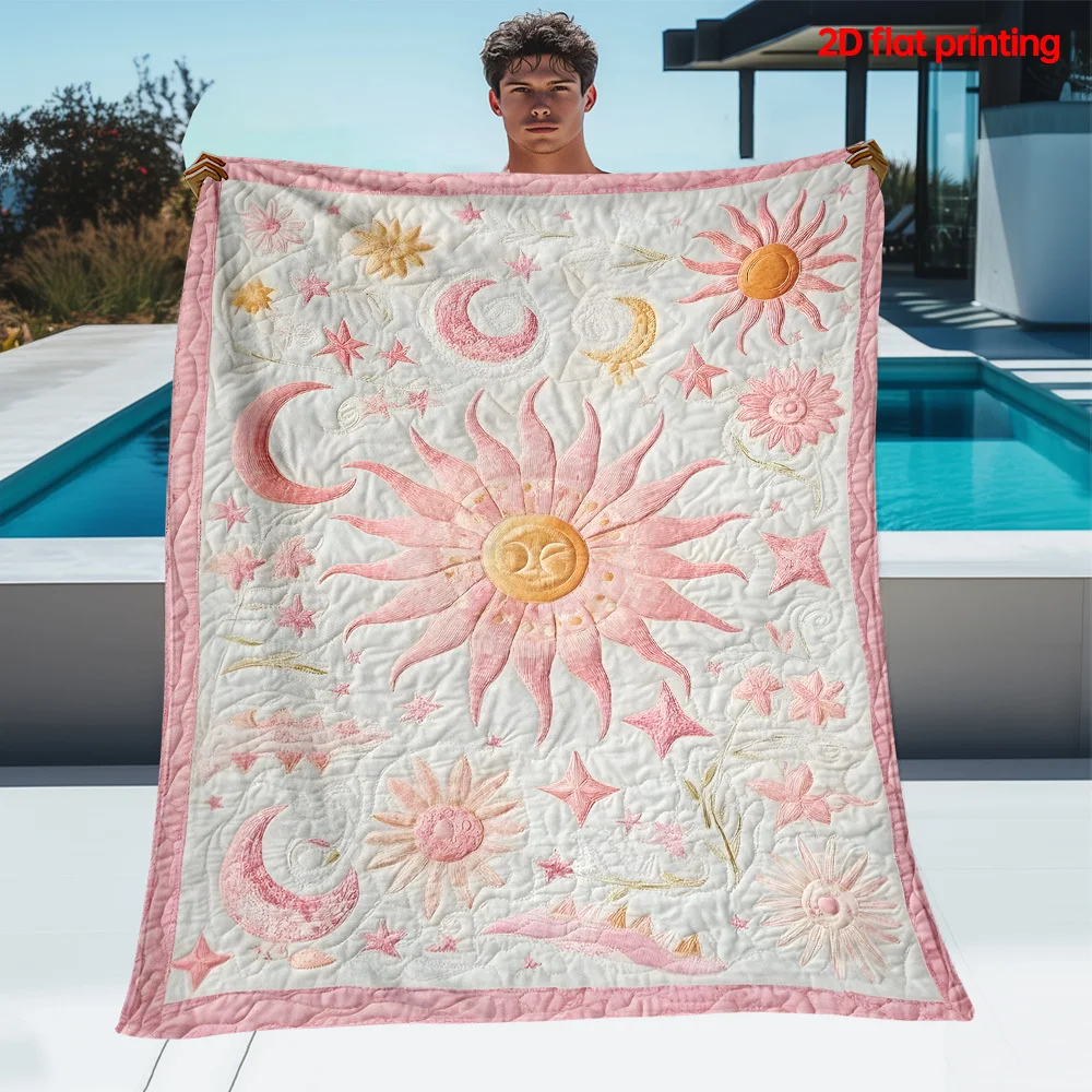 Pink Sun & Moon Art Blanket - Portable Lightweight 2D Flat Digital Print All-Season Throw for Sofa, Bed, Office & Camping