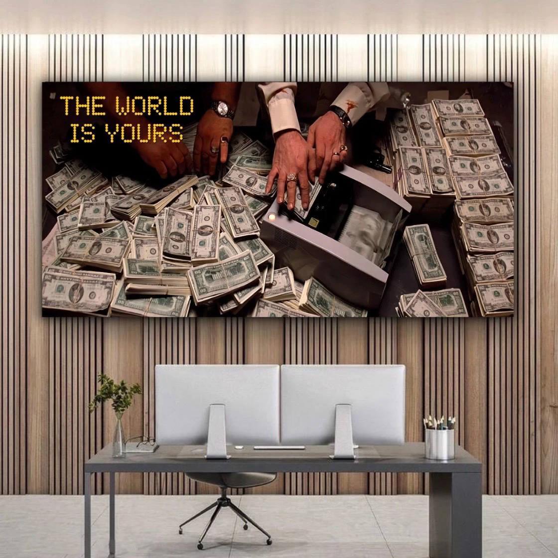 Modern Motivative Painting The World is Yours ,Dollars,Epic Scene Scarface Art Wall Art Picture Canvas Poster Office Home Decor