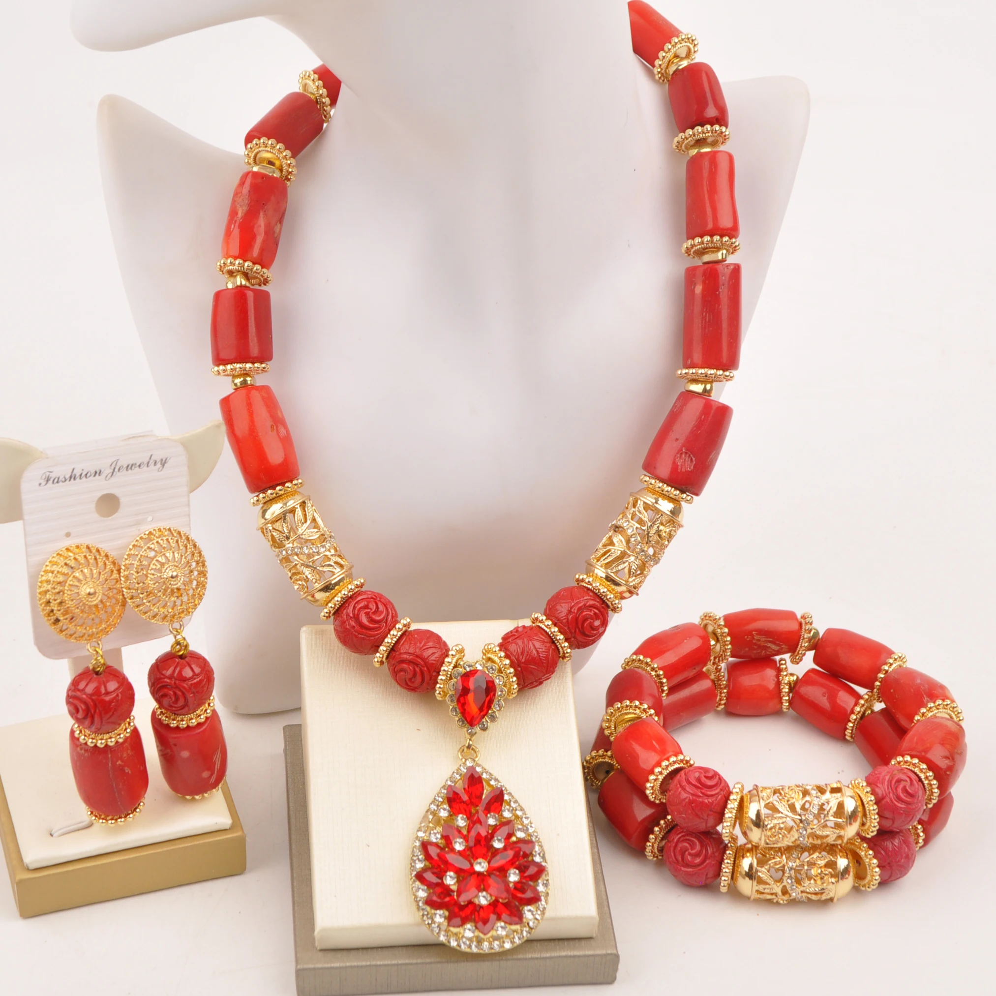 

African jewelry collection Nigerian Wedding jewelry necklace red natural coral