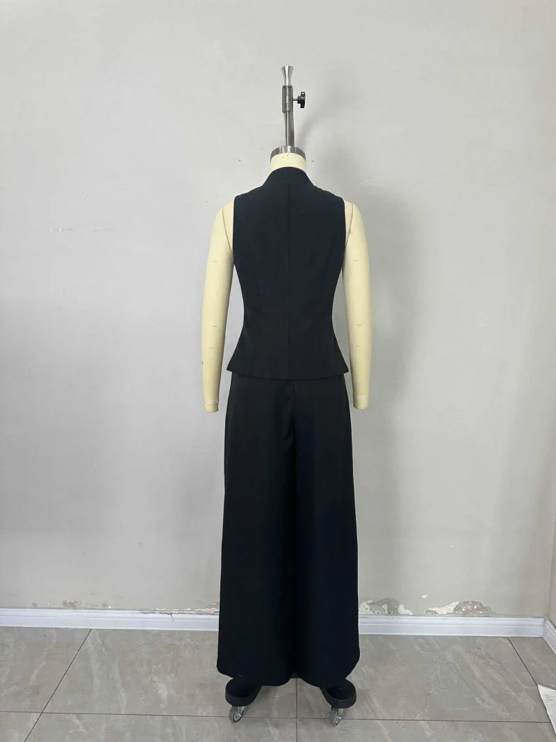 Elegante 2-teilige Sets Damen Outfits Sommerkleidung Damen ärmellose Weste Top weites Bein Hosen Sets OL Stil zweiteilige Damen-Sets