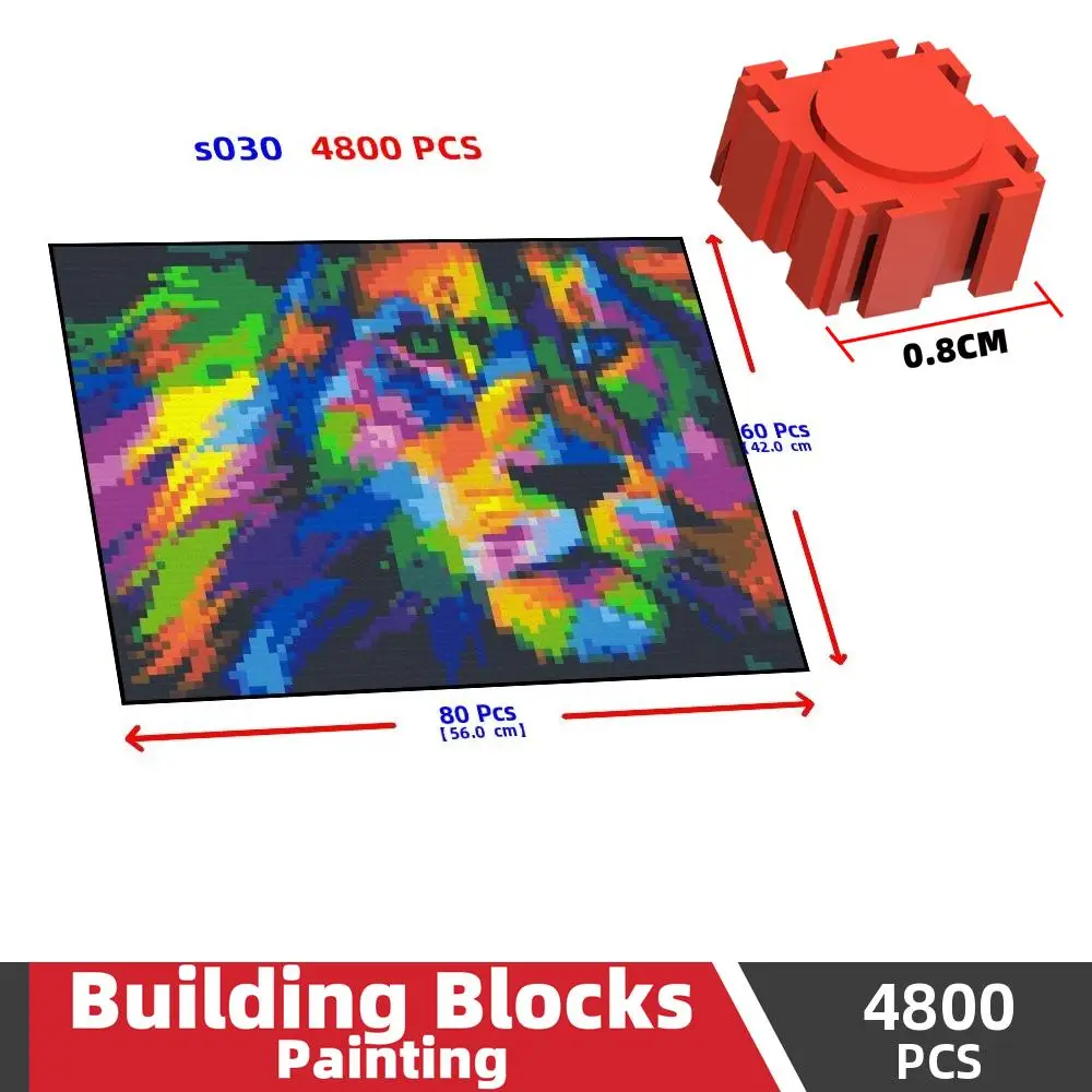 S030 Color Lion Animal Photo Custom Pixel Art Mosaic Painting Design Creative DIY Building Block Decoration Creative Mural Gifts