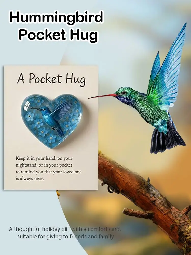 Mini câlin de poche en forme de colibri en acrylique, 4/1 pièces, câlins d'abeilles en forme de cœur avec carte d'encouragement, cadeau mignon pour fête de noël