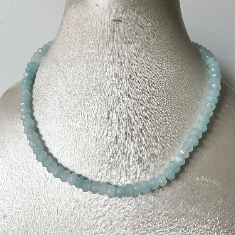 5*8MM Faceted Sea Blue Aquamarine Necklace Natural Stone Jewelry Bijoux Lady Party Gift Wedding Birthday Handwork Clavicle