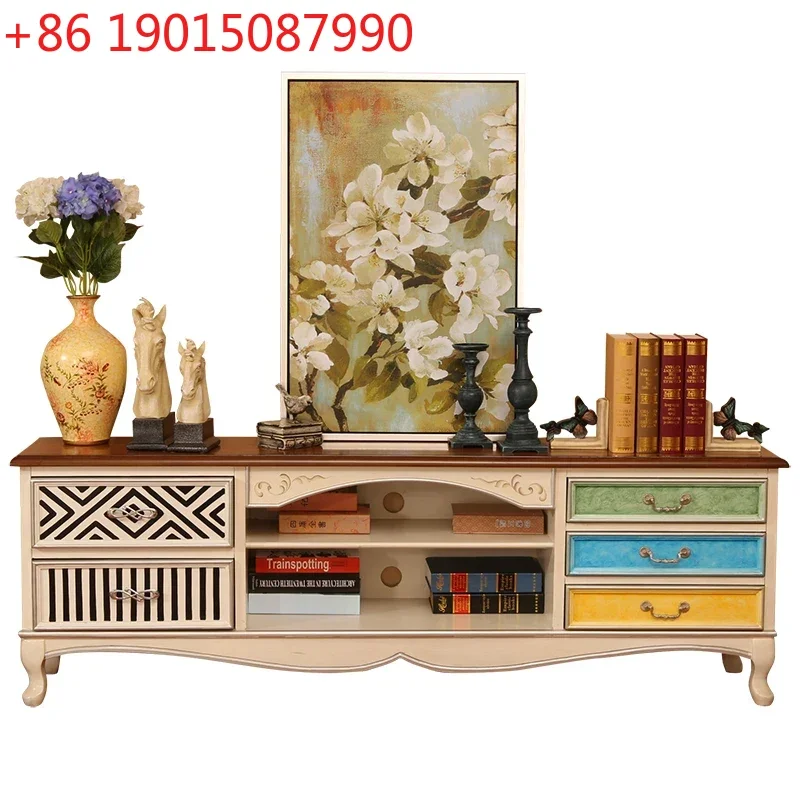 American furniture country five pump TV cabinet living room retro painted storage cabinet Mediterranean TV audio-visual cabinet