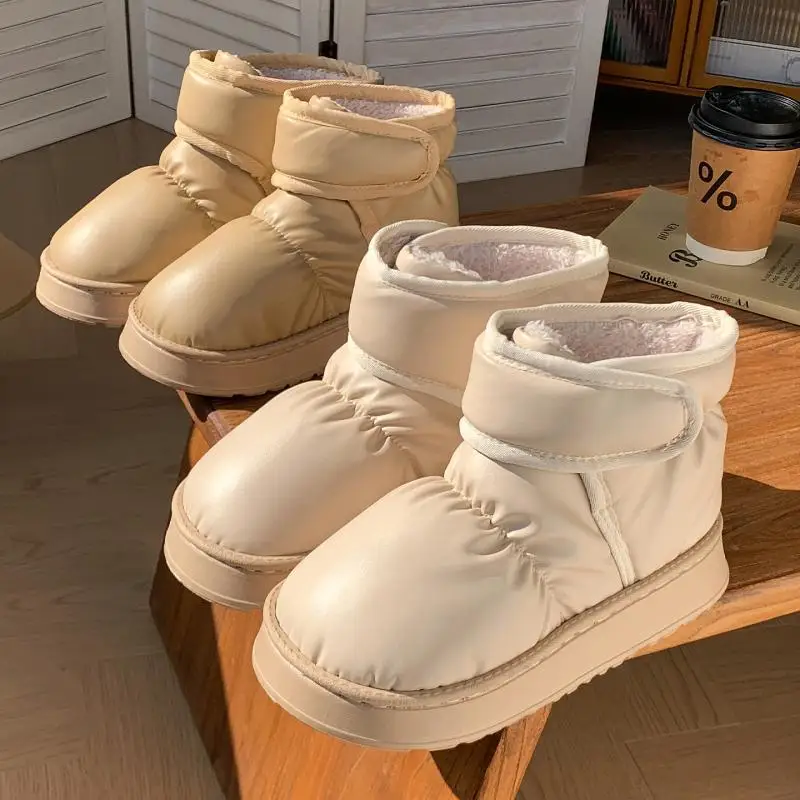 Comfort Platform Waterproof Pu Snow Boots Women Winter 2026 Soft Thick Bottom Warm Plush Ankle Boots Women Lovely Cotton Shoes
