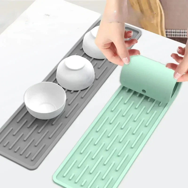 New 55/35cm Silicone Tableware Cushion Kitchenware Protection Mat Anti Slip Sink Tray Dish Drying Cushion Pad Sink Drain Mat