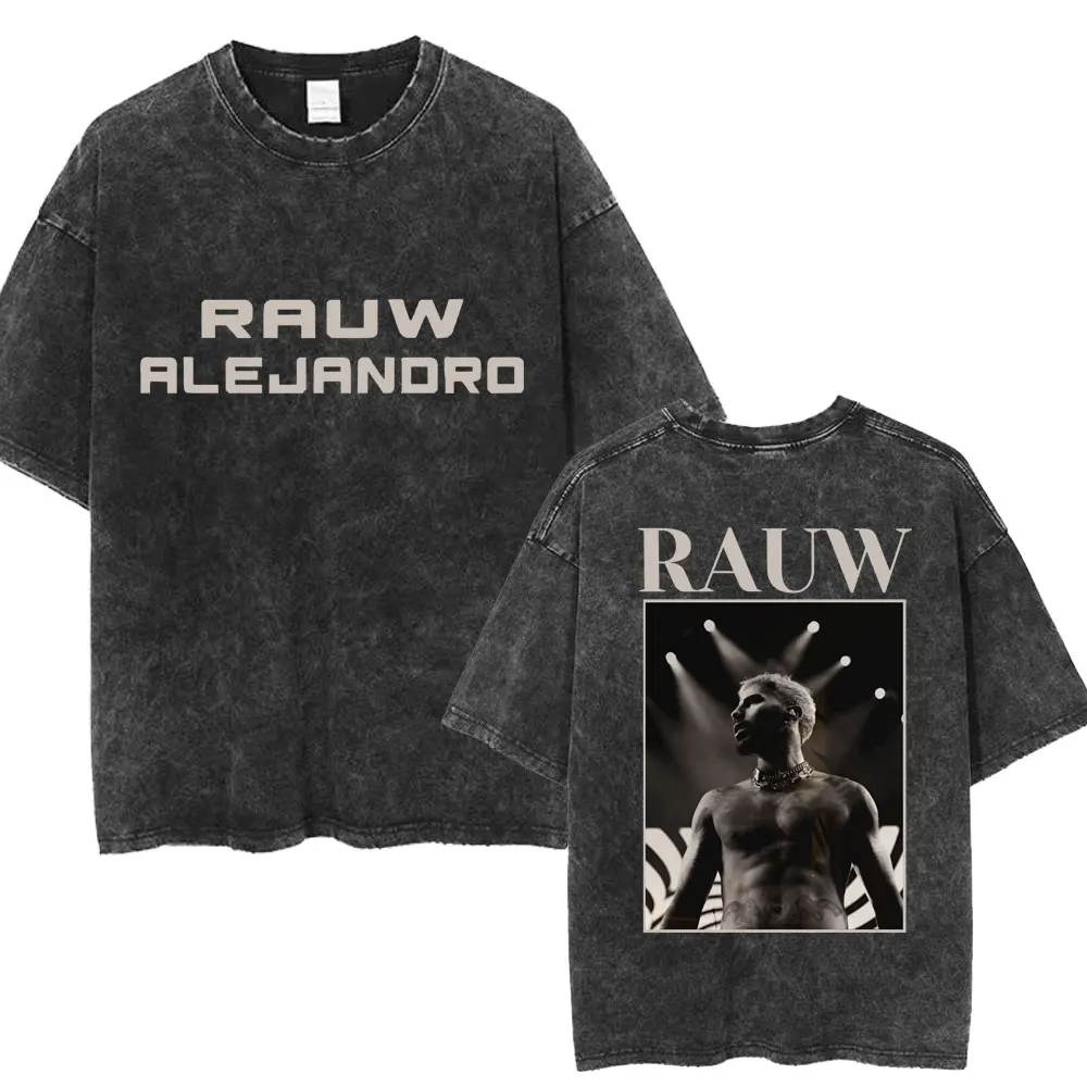 Rauw Alejandro Classic Logo Wash T Shirt Men Women Hip Hop Harajuku Trendy T-shirts Oversized Cotton Casual T-shirt Streetwear