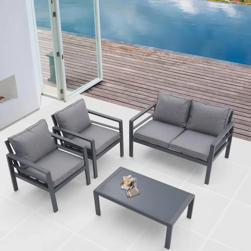 Outdoor Aluminum Patio Furniture Set Sectional Sofa With Upgrade Cushion and Coffee Table Rattan Garden Furniture Sets Lounge