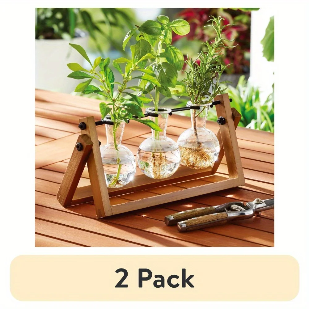 

(2 pack) Glass and Wood Propagation Station Set, 11.3 in L x 4.3 in W x 5.5 in H