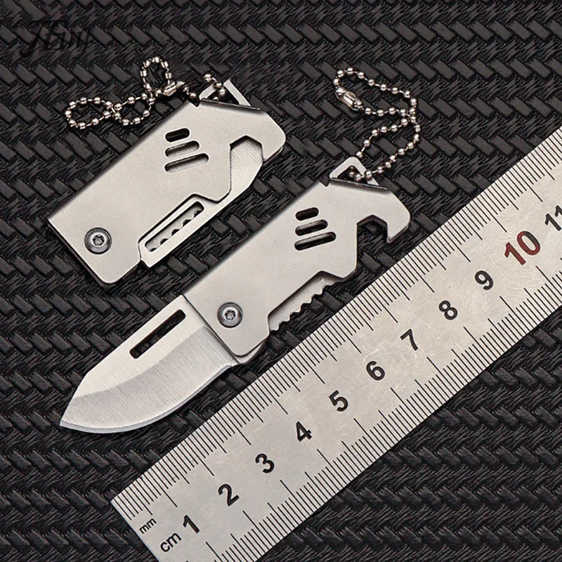 Mini Folding Knife Stainless Steel Box Opening Knife D2 Steel Cannon Portable Sharp Folding Knife Key Hanging Chain